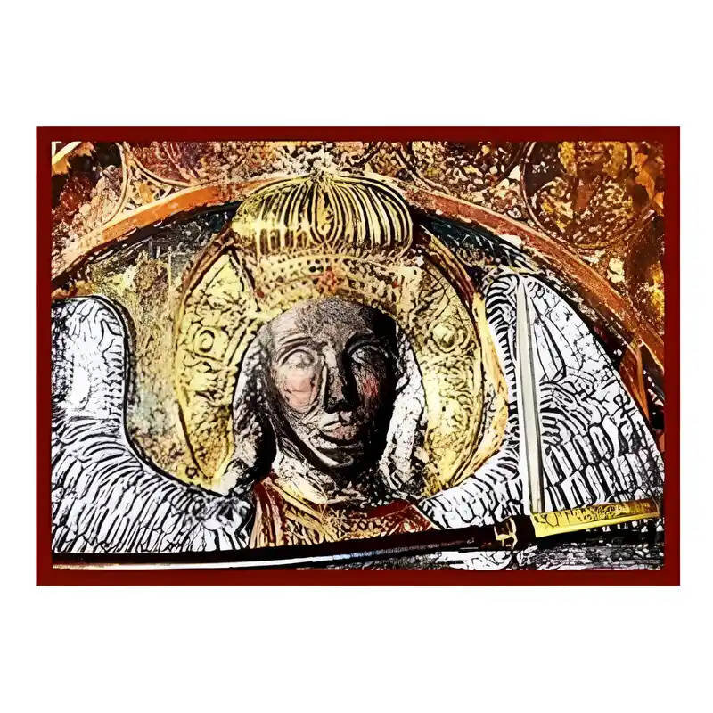 Εικόνα Ορθοδοξίας με περίγραμμα χρυσό σε ξύλο Φλαμουρίας  με  βάση Εικόνα Αρχάγγελος Μιχαήλ Μανταμάδου Χειροποίητη Ελληνορθόδοξη , Κρεμαστή πλάκα βυζαντινής τέχνης, χριστιανική τέχνη Διάσταση 45x35 cm (17,7 x 13,8 ίντσες) INTRAEK-6294670419