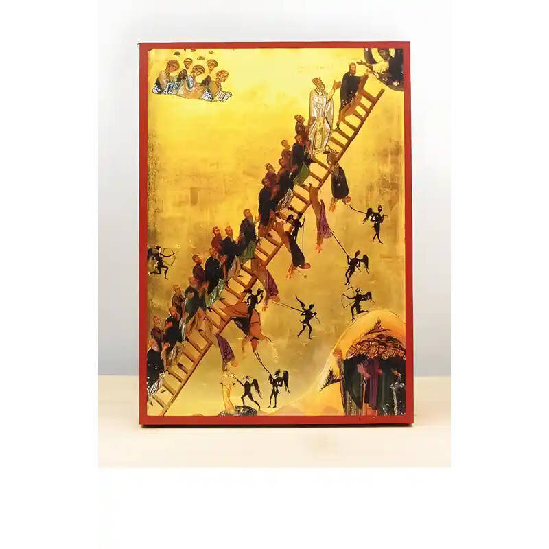 Εικόνα Ορθοδοξίας με περίγραμμα χρυσό σε ξύλο Φλαμουρίας  με  βάση The Ladder of Divine Ascent, Ξύλινη Χειροποίητη Εικόνα Ελληνικού Premium Βυζαντινού Στυλ Κρεμασμένο σε ξύλινη πλάκα Θρησκευτικό θέμα Χειροποίητη Ελληνορθόδοξη εικόνα του Ιησού Χριστού, Κρε