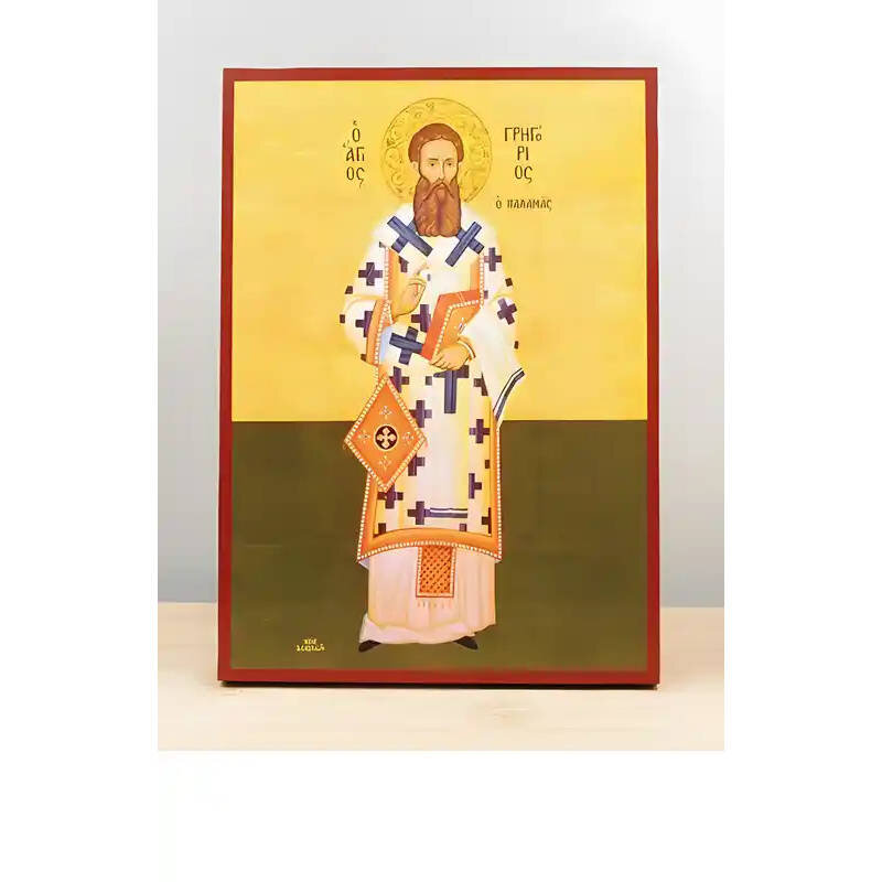 Σετ 2 τεμαχίων – Εικόνα Ορθοδοξίας με περίγραμμα χρυσό σε ξύλο Φλαμουρίας  με  βάση Άγιος Γρηγόριος Παλαμάς Αρχιεπίσκοπος Θεσσαλονίκης, Ξύλινη Χειροποίητη Εικόνα Ελληνικής Κορυφαίας Βυζαντινής Στυλ Κρεμασμένη σε ξύλινη πλάκα Χειροποίητη Ελληνορθόδοξη εικό