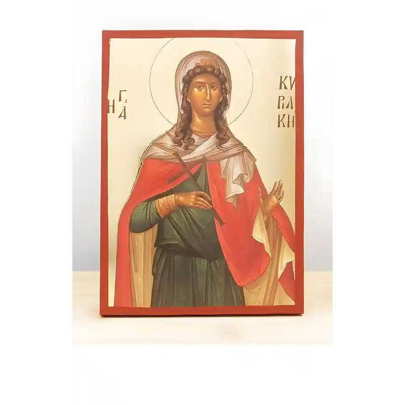 Σετ 2 τεμαχίων – Εικόνα Ορθοδοξίας με περίγραμμα χρυσό σε ξύλο Φλαμουρίας  με  βάση Αγία Κυριακή η Μεγαλομάρτυς, Ξύλινη Χειροποίητη Εικόνα με Ψηφιακή Εκτύπωση Ελληνικό Premium Βυζαντινού Στυλ Κρεμαστό τοίχου Θρησκευτικό Θέμα Χειροποίητη Ελληνορθόδοξη εικό