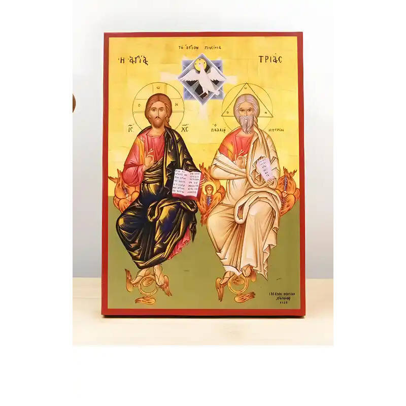 Σετ 2 τεμαχίων – Εικόνα Ορθοδοξίας με περίγραμμα χρυσό σε ξύλο Φλαμουρίας  με  βάση Αγίας Τριάδας Ανθρωπομορφική, Ξύλινη Χειροποίητη Εικόνα Ο τοίχος Ελληνικού Premium Βυζαντινού Στυλ Κρεμασμένος σε Ξύλινη Πλάκα Θρησκευτικό Θέμα Χειροποίητη Ελληνορθόδοξη ε