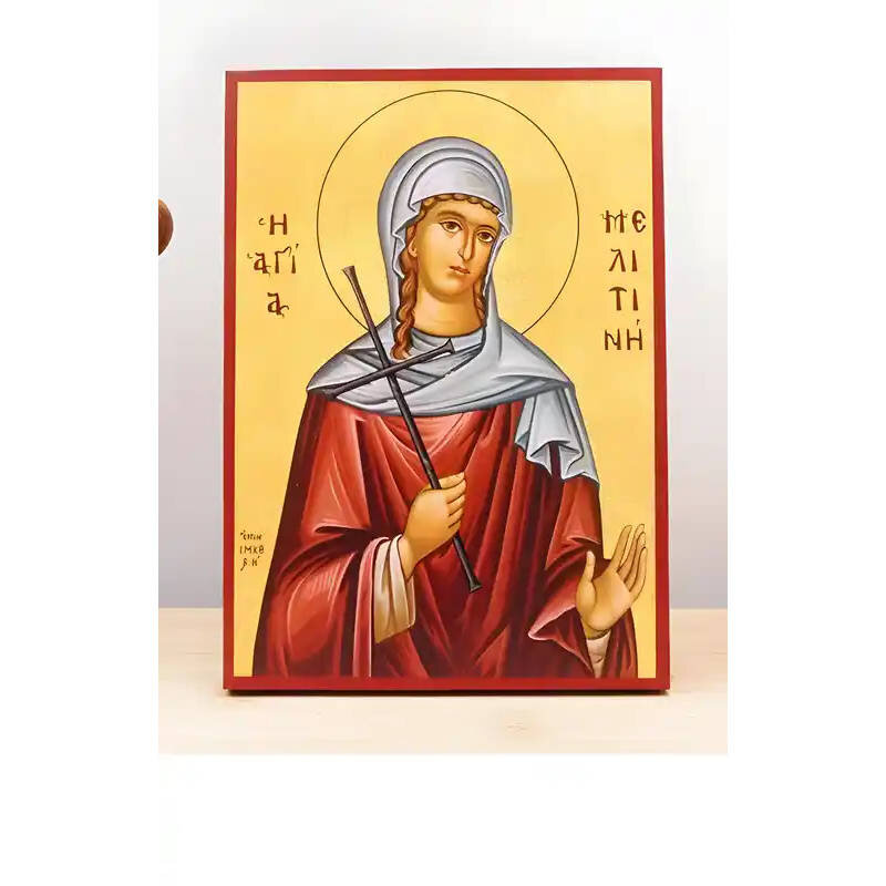 Σετ 2 τεμαχίων – Εικόνα Ορθοδοξίας με περίγραμμα χρυσό σε ξύλο Φλαμουρίας  με  βάση Αγία Μελιτίνη της Μαρκιανόπολης, Ξύλινη Χειροποίητη Εικόνα Ελληνικού Premium Βυζαντινού Στυλ Κρεμαστή σε ξύλινη πλάκα Θρησκευτικό θέμα Χειροποίητη Ελληνορθόδοξη εικόνα του