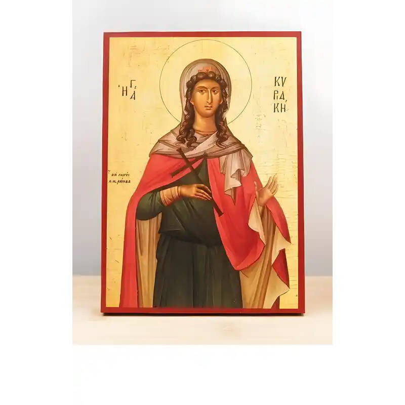 Σετ 2 τεμαχίων – Εικόνα Ορθοδοξίας με περίγραμμα χρυσό σε ξύλο Φλαμουρίας  με  βάση Αγία Κυριακή η Μεγαλομάρτυς, Ξύλινη Χειροποίητη Εικόνα Ελληνικής Premium Βυζαντινής Στυλ Κρεμαστή σε ξύλινη πλάκα Θρησκευτικό θέμα Χειροποίητη Ελληνορθόδοξη εικόνα του Ιησ
