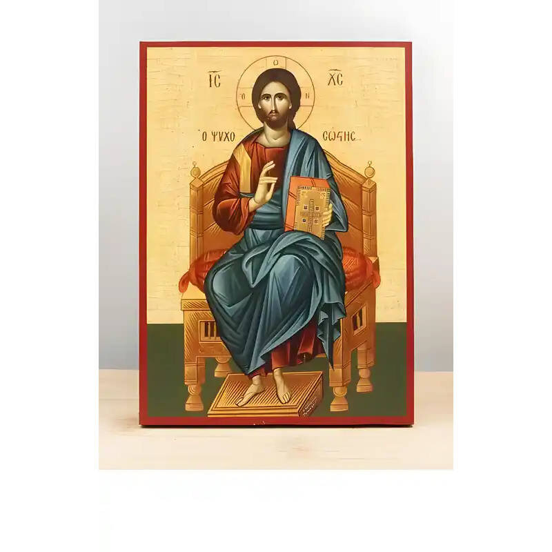 Σετ 2 τεμαχίων – Εικόνα Ορθοδοξίας με περίγραμμα χρυσό σε ξύλο Φλαμουρίας  με  βάση Jesus Christ the Soul Saver “Ψυχοσώστης”, Ξύλινη Χειροποίητη Εικόνα Ελληνικού Premium Βυζαντινού Στυλ Κρεμαστή σε ξύλινη πλάκα Θρησκευτικό θέμα Χειροποίητη Ελληνορθόδοξη ε