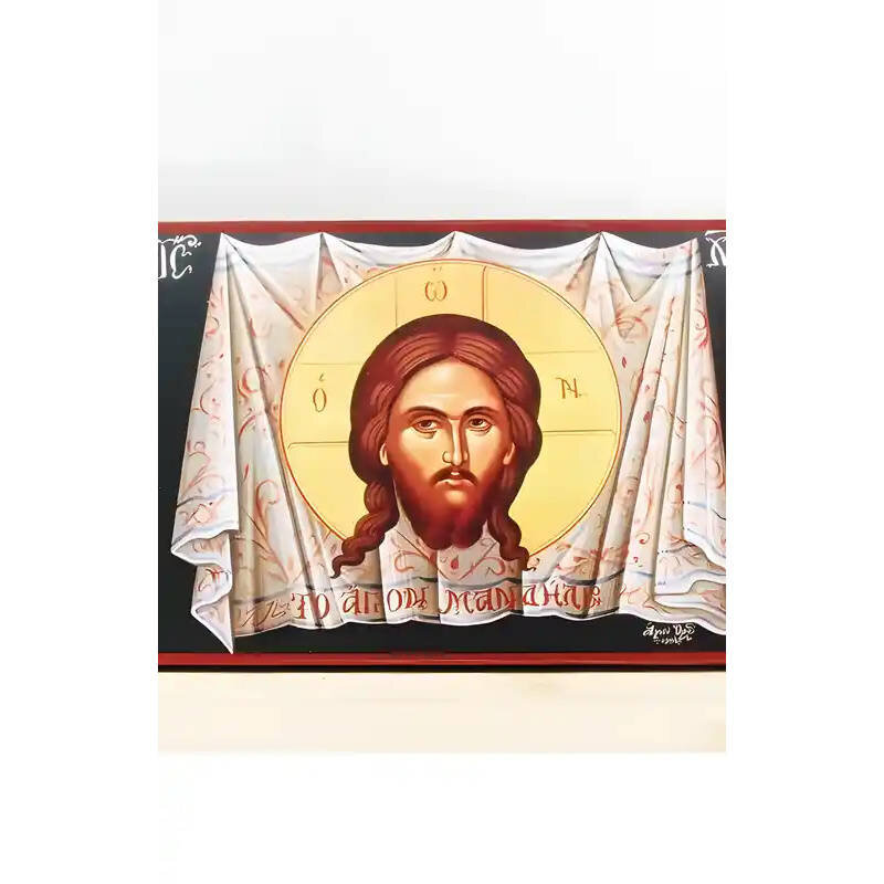 Εικόνα Ορθοδοξίας με περίγραμμα χρυσό σε ξύλο Φλαμουρίας  με  βάση Η Ιερά Χαρτοπετσέτα του Ιησού Χριστού, Ξύλινη Χειροποίητη Εικόνα Ελληνικού Premium Βυζαντινού Στυλ τοίχου Κρεμασμένη σε Ξύλινη Πλάκα Θρησκευτικό Χειροποίητη Ελληνορθόδοξη εικόνα του Ιησού