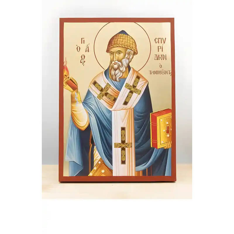 Εικόνα Ορθοδοξίας με περίγραμμα χρυσό σε ξύλο Φλαμουρίας  με  βάση Άγιος Σπυρίδων ο Θαυματουργός και Επίσκοπος Τρέμιθους, Ξύλινη Χειροποίητη Εικόνα με  Ψηφιακή Εκτύπωση Ελληνικού Βυζαντινού Στυλ επιτοίχιας υψηλής ποιότητας Χειροποίητη Ελληνορθόδοξη εικόνα