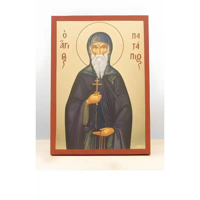 Σετ 2 τεμαχίων – Εικόνα Ορθοδοξίας με περίγραμμα χρυσό σε ξύλο Φλαμουρίας  με  βάση Άγιος Πατάπιος Θηβών, Ξύλινη Χειροποίητη Εικόνα μεΨηφιακή Εκτύπωση Ελληνικού Premium Βυζαντινού Στυλ Κρεμαστό τοίχου Θρησκευτικό Θέμα Χειροποίητη Ελληνορθόδοξη εικόνα του
