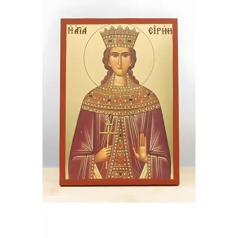 Σετ 2 τεμαχίων – Εικόνα Ορθοδοξίας με περίγραμμα χρυσό σε ξύλο Φλαμουρίας  με  βάση Αγία Ειρήνη η Μεγαλομάρτυς, Ξύλινη Χειροποίητη Εικόνα με Ψηφιακή Εκτύπωση Ελληνικό Premium Βυζαντινού Στυλ Κρεμαστό τοίχου Θρησκευτικό Θέμα Χειροποίητη Ελληνορθόδοξη εικόν