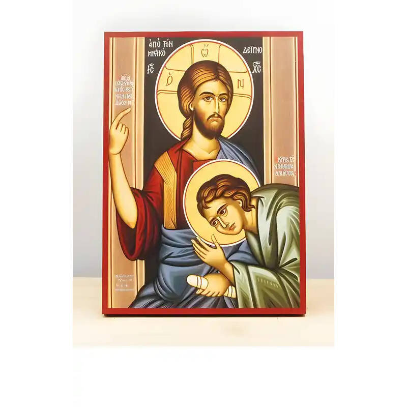 Σετ 2 τεμαχίων – Εικόνα Ορθοδοξίας με περίγραμμα χρυσό σε ξύλο Φλαμουρίας  με  βάση Σκηνή του Ιησού Χριστού για τον Μυστικό Δείπνο, Ξύλινη Χειροποίητη Εικόνα Ελληνικού Premium Βυζαντινού Στυλ Κρεμασμένο σε ξύλινη πλάκα Θρησκευτικό θέμα Χειροποίητη Ελληνορ