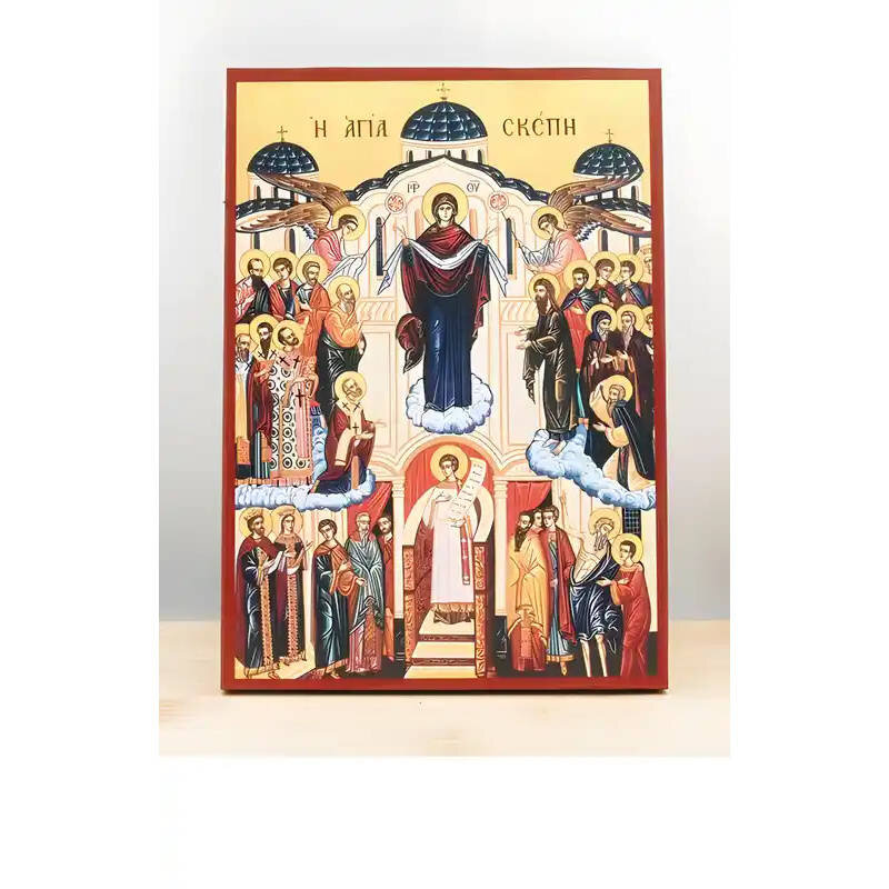 Σετ 2 τεμαχίων – Εικόνα Ορθοδοξίας με περίγραμμα χρυσό σε ξύλο Φλαμουρίας  με  βάση Παναγία Αναπαράσταση Ιεράς Σκήπης, Ξύλινη Χειροποίητη Εικόνα Ελληνικού Premium Βυζαντινού Στυλ Κρεμαστή σε ξύλινη πλάκα Θρησκευτικό Θέμα Χειροποίητη Ελληνορθόδοξη εικόνα τ