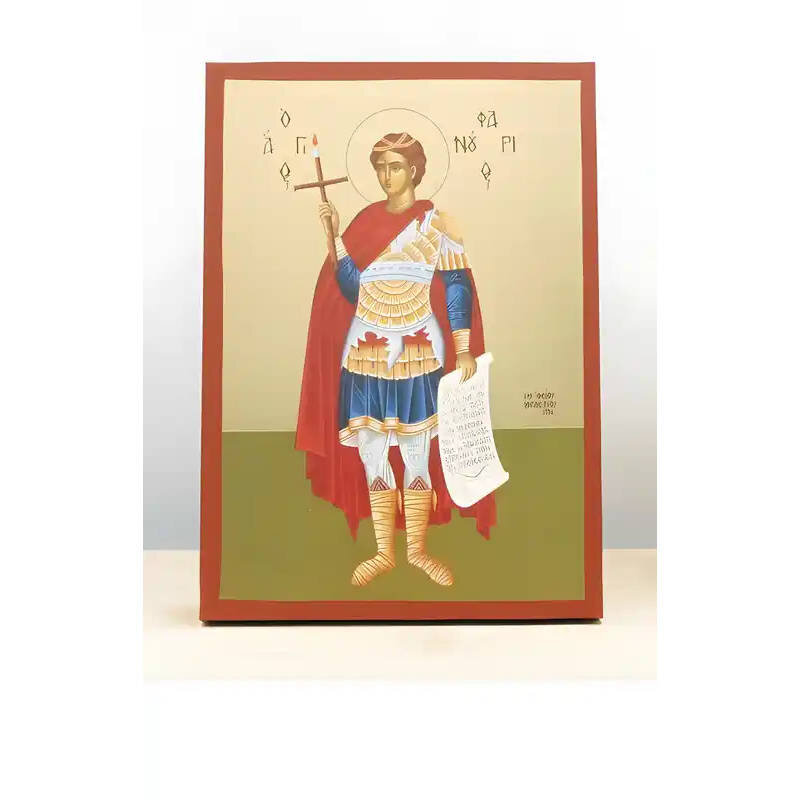 Σετ 2 τεμαχίων – Εικόνα Ορθοδοξίας με περίγραμμα χρυσό σε ξύλο Φλαμουρίας  με  βάση Άγιος Φανούριος ο Νεοφανής Ολόσωμος, Ξύλινη Χειροποίητη Εικόνα με Φύλλο Χρυσού Ελληνικού Premium Βυζαντινού Στυλ Κρεμαστό τοίχου Θρησκευτικό Θέμα Χειροποίητη Ελληνορθόδοξη
