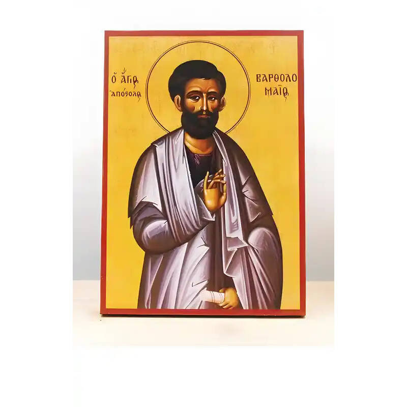 Σετ 2 τεμαχίων – Εικόνα Ορθοδοξίας με περίγραμμα χρυσό σε ξύλο Φλαμουρίας  με  βάση Άγιος Απόστολος Βαρθολομαίος, Ξύλινη Χειροποίητη Εικόνα Ελληνικού Premium Βυζαντινού Στυλ Κρεμαστή σε ξύλινη πλάκα Θρησκευτικό θέμα Χειροποίητη Ελληνορθόδοξη εικόνα του Ιη