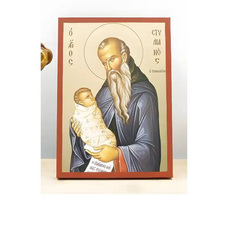 Σετ 2 τεμαχίων – Εικόνα Ορθοδοξίας με περίγραμμα χρυσό σε ξύλο Φλαμουρίας  με  βάση Άγιος Στυλιανός Παφλαγονίας, Ξύλινη Χειροποίητη Εικόνα με Ψηφιακή Εκτύπωση Ελληνικό Premium Βυζαντινού Στυλ Κρεμαστό τοίχου Θρησκευτικό Θέμα Χειροποίητη Ελληνορθόδοξη εικό