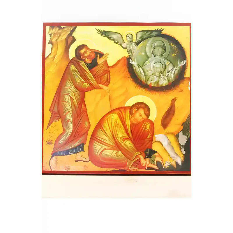 Σετ 2 τεμαχίων – Εικόνα Ορθοδοξίας με περίγραμμα χρυσό σε ξύλο Φλαμουρίας  με  βάση Ο Προφήτης Μωυσής και ο Φλεγόμενος Θάμνος, Ξύλινη Χειροποίητη Εικόνα Ελληνικού Premium Βυζαντινού Στυλ Κρεμασμένο σε Ξυλόπλακα Θρησκευτικό θέμα Χειροποίητη Ελληνορθόδοξη ε