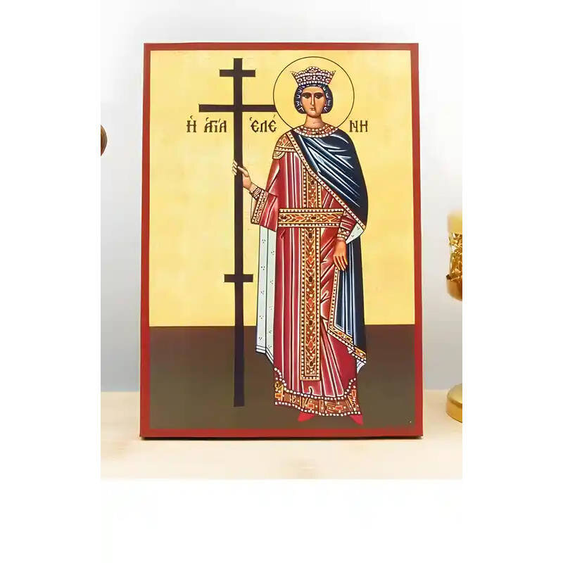 Σετ 2 τεμαχίων – Εικόνα Ορθοδοξίας με περίγραμμα χρυσό σε ξύλο Φλαμουρίας  με  βάση Αγία «Ελένη» Ελένη η ορθόδοξη αυτοκράτειρα, Ξύλινη Χειροποίητη Εικόνα Ελληνικής Premium Βυζαντινής τεχνοτροπίας Κρεμασμένη σε ξύλινη πλάκα Χειροποίητη Ελληνορθόδοξη εικόνα