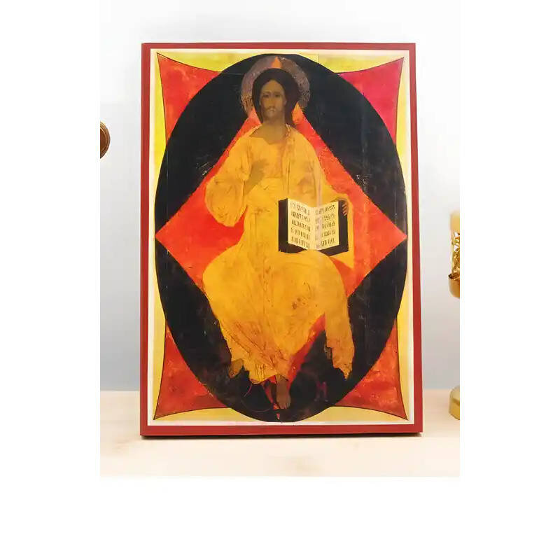 Σετ 2 τεμαχίων – Εικόνα Ορθοδοξίας με περίγραμμα χρυσό σε ξύλο Φλαμουρίας  με  βάση Ιησούς Χριστός Βασιλιάς των Βασιλέων Ενθρονισμένος, Ξύλινη Χειροποίητη Εικόνα Ελληνικού Premium Βυζαντινού Στυλ τοίχου Κρεμασμένη σε ξύλινη πλάκα Θρησκευτικό θέμα Χειροποί