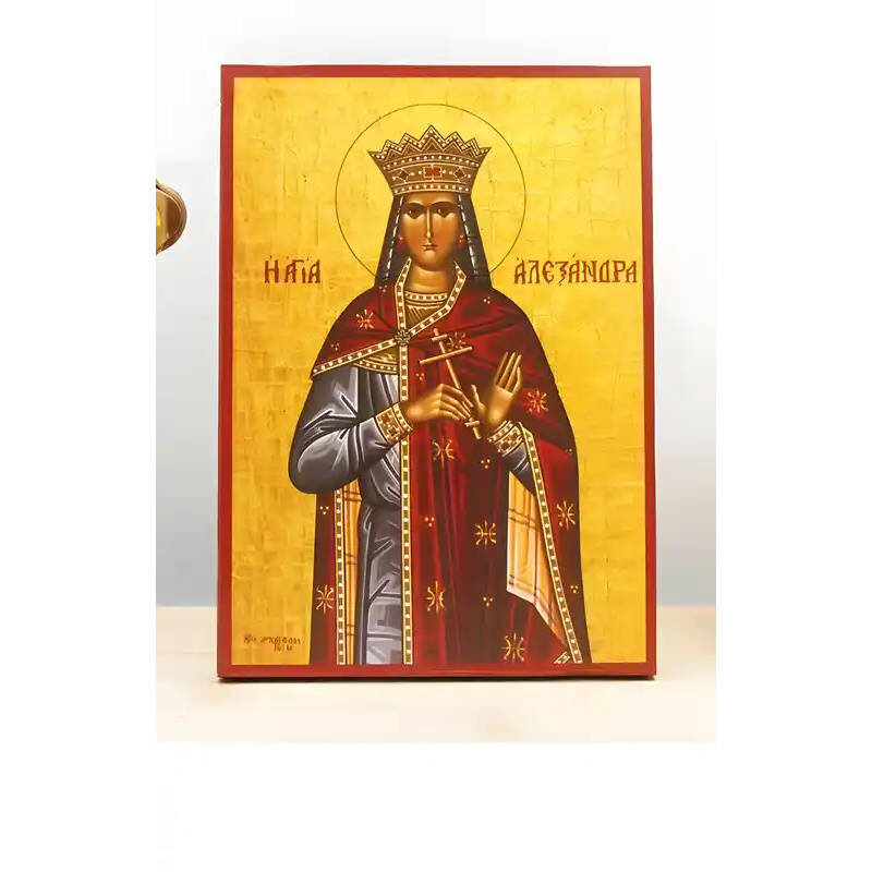 Σετ 2 τεμαχίων – Εικόνα Ορθοδοξίας με περίγραμμα χρυσό σε ξύλο Φλαμουρίας  με  βάση Αγία Αλεξάνδρα της Ρώμης, Ξύλινη Χειροποίητη Εικόνα Ελληνικού Premium Βυζαντινού Στυλ Κρεμασμένο σε ξύλινη πλάκα Χειροποίητη Ελληνορθόδοξη εικόνα του Ιησού Χριστού, Κρεμασ