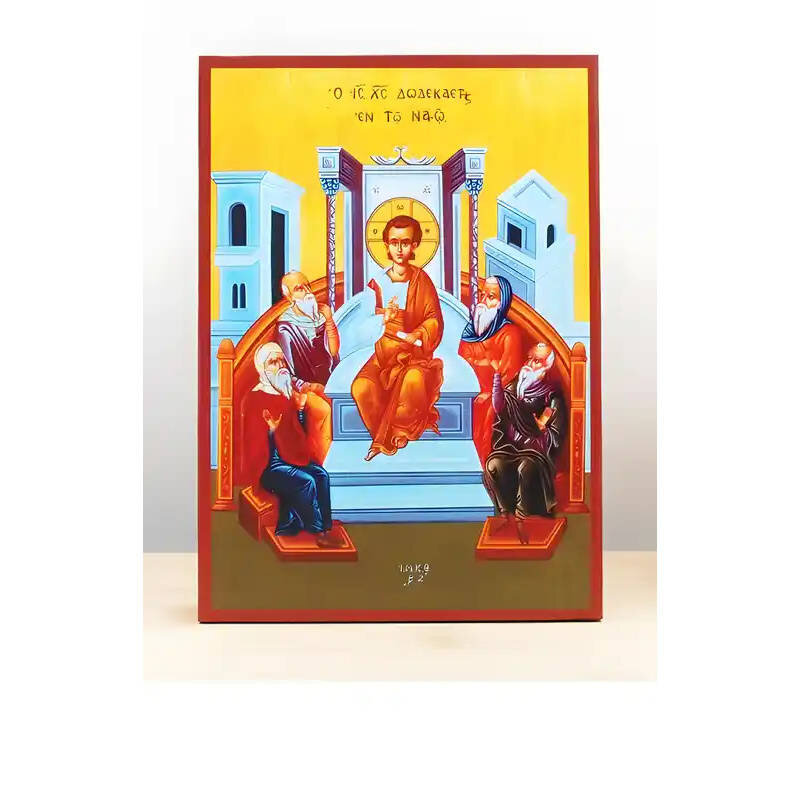 Σετ 2 τεμαχίων – Εικόνα Ορθοδοξίας με περίγραμμα χρυσό σε ξύλο Φλαμουρίας  με  βάση The Boy Jesus Christ at the Temple, Ξύλινη Χειροποίητη Εικόνα Ελληνικού Premium Βυζαντινού Στυλ Κρεμασμένο σε ξύλινη πλάκα Χειροποίητη Ελληνορθόδοξη εικόνα του Ιησού Χριστ