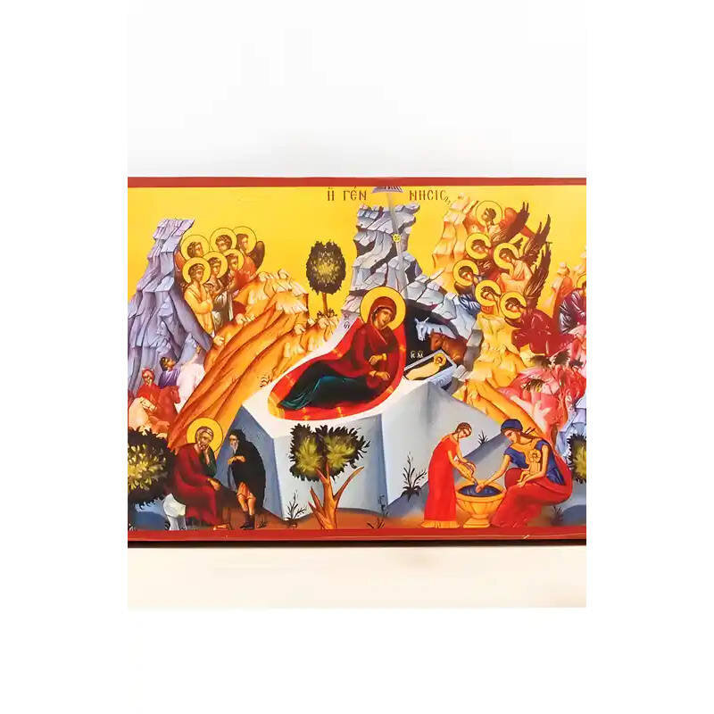 Σετ 2 τεμαχίων – Εικόνα Ορθοδοξίας με περίγραμμα χρυσό σε ξύλο Φλαμουρίας  με  βάση Γένεση του Ιησού Χριστού, Ξύλινη Χειροποίητη Κατακόρυφη Εικόνα Ελληνικού Premium Βυζαντινού Στυλ Κρεμασμένο σε ξύλινη πλάκα Ορθόδοξο Θρησκευτικό Θέμα Χειροποίητη Ελληνορθό