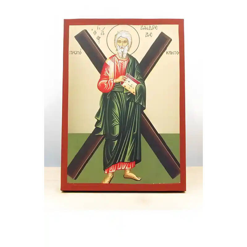 Εικόνα Ορθοδοξίας με περίγραμμα χρυσό σε ξύλο Φλαμουρίας  με  βάση Άγιος Απόστολος Ανδρέας ο Πρωτόκλητος, Ξύλινη Χειροποίητη Εικόνα με Ψηφιακή Εκτύπωση Ελληνικό Premium Βυζαντινού Στυλ Κρεμαστή στον τοίχο Θρησκευτικό Θέμα Χειροποίητη Ελληνορθόδοξη εικόνα