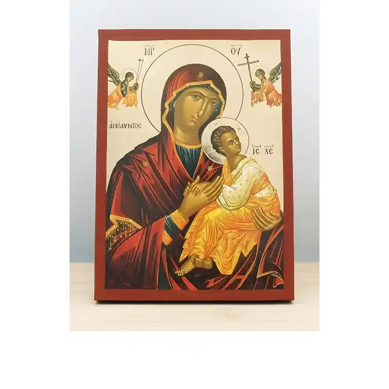 Εικόνα Ορθοδοξίας με περίγραμμα χρυσό σε ξύλο Φλαμουρίας  με  βάση Παναγία η Αγνή «Αμόλυντος» με τον Ιησού, Ξύλινη Χειροποίητη Εικόνα με  Ψηφιακή Εκτύπωση Ελληνικού Βυζαντινού Στυλ επιτοίχιας υψηλής ποιότητας Χειροποίητη Ελληνορθόδοξη εικόνα του Ιησού Χρι