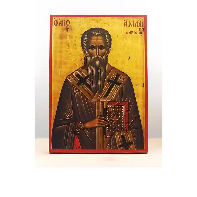 Εικόνα Ορθοδοξίας με περίγραμμα χρυσό σε ξύλο Φλαμουρίας  με  βάση Άγιος Αχιλλέας "Αχίλλειος" Λάρισας, Ξύλινη Χειροποίητη Εικόνα Ελληνικού Βυζαντινού Στυλ Κρεμαστή σε ξύλινη πλάκα Θρησκευτικό Θέμα Χειροποίητη Ελληνορθόδοξη εικόνα του Ιησού Χριστού, Κρεμασ