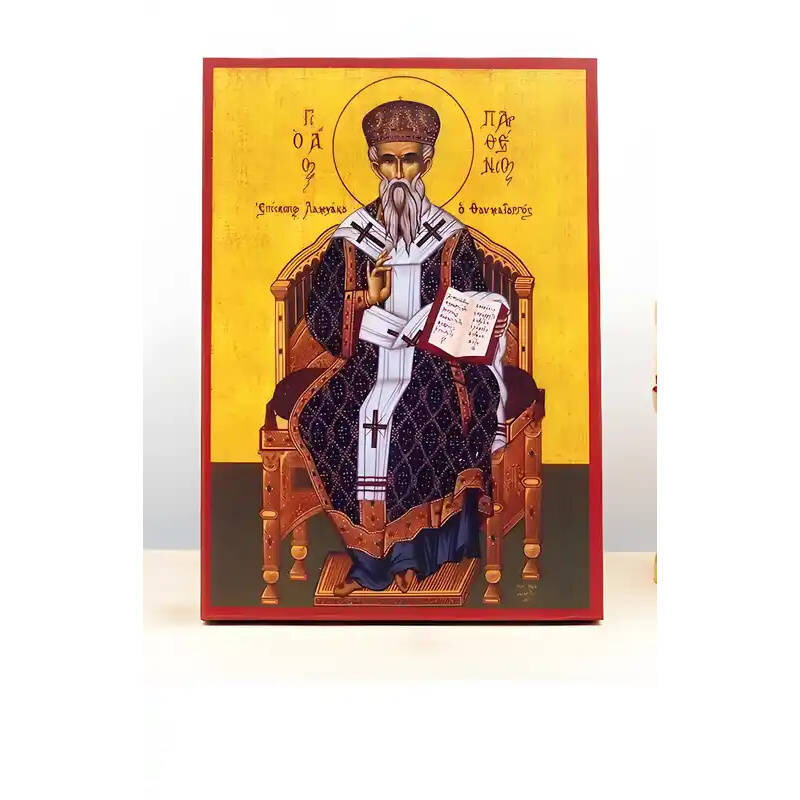 Εικόνα Ορθοδοξίας με περίγραμμα χρυσό σε ξύλο Φλαμουρίας  με  βάση Άγιος Παρθένιος Επίσκοπος Λαμψάκου, Ξύλινη Χειροποίητη Εικόνα Ελληνικού Βυζαντινού Στυλ Κρεμαστή σε ξύλινη πλάκα Θρησκευτικό Θέμα Χειροποίητη Ελληνορθόδοξη εικόνα του Ιησού Χριστού, Κρεμασ
