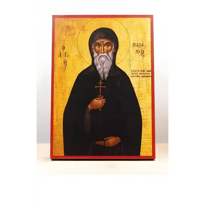 Εικόνα Ορθοδοξίας με περίγραμμα χρυσό σε ξύλο Φλαμουρίας  με  βάση Άγιος Πατάπιος Θηβών, Ξύλινη Χειροποίητη Εικόνα Ελληνικού Premium Βυζαντινού Στυλ Κρεμαστή σε ξύλινη πλάκα Θρησκευτικό θέμα Χειροποίητη Ελληνορθόδοξη εικόνα του Ιησού Χριστού, Κρεμαστή πλά