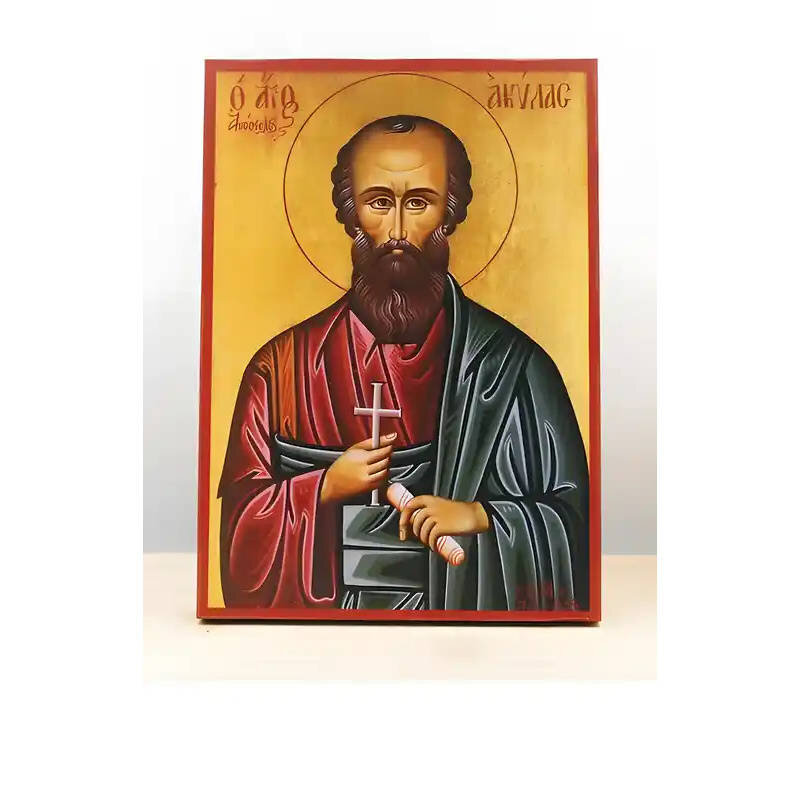 Σετ 2 τεμαχίων – Εικόνα Ορθοδοξίας με περίγραμμα χρυσό σε ξύλο Φλαμουρίας  με  βάση Άγιος Απόστολος Ακίλας, Ξύλινη Χειροποίητη Εικόνα Ελληνικού Premium Βυζαντινού Στυλ Κρεμαστή σε ξύλινη πλάκα Θρησκευτικό θέμα Χειροποίητη Ελληνορθόδοξη εικόνα του Ιησού Χρ