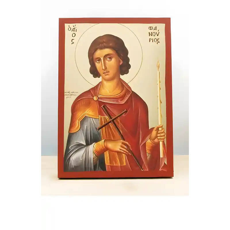 Εικόνα Ορθοδοξίας με περίγραμμα χρυσό σε ξύλο Φλαμουρίας  με  βάση Άγιος Φανούριος ο Νεοφανής, Ξύλινη Χειροποίητη Εικόνα μεΨηφιακή Εκτύπωση θρησκευτικό θέμα Ελληνικό Premium Βυζαντινού Στυλ σε τοίχο Χειροποίητη Ελληνορθόδοξη εικόνα του Ιησού Χριστού, Κρεμ