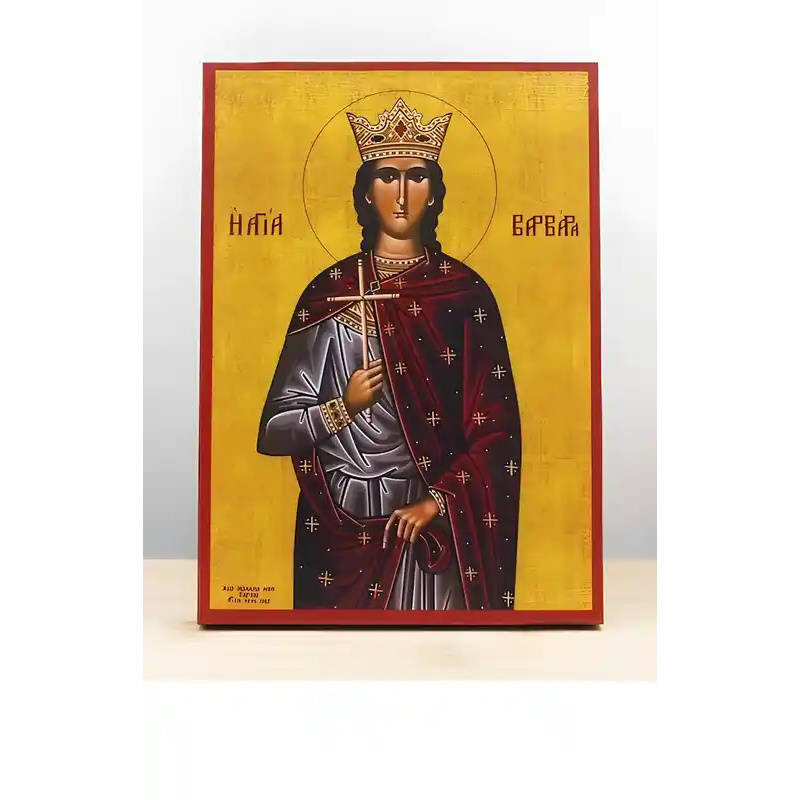 Εικόνα Ορθοδοξίας με περίγραμμα χρυσό σε ξύλο Φλαμουρίας  με  βάση Αγία Βαρβάρα η Μεγαλομάρτυς, Ξύλινη Χειροποίητη Εικόνα Ελληνικού Premium Βυζαντινού Στυλ Κρεμαστή σε ξύλινη πλάκα Θρησκευτικό θέμα Χειροποίητη Ελληνορθόδοξη εικόνα του Ιησού Χριστού, Κρεμα