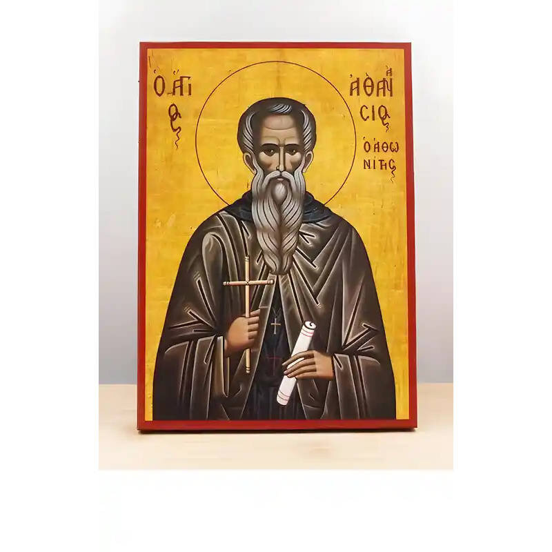 Εικόνα Ορθοδοξίας με περίγραμμα χρυσό σε ξύλο Φλαμουρίας  με  βάση Άγιος Αθανάσιος ο Αθωνίτης, Ξύλινη Χειροποίητη Εικόνα Ελληνικής Premium Βυζαντινού Στυλ Κρεμασμένη σε ξύλινη πλάκα Χειροποίητη Ελληνορθόδοξη εικόνα του Ιησού Χριστού, Κρεμαστή πλάκα βυζαντ