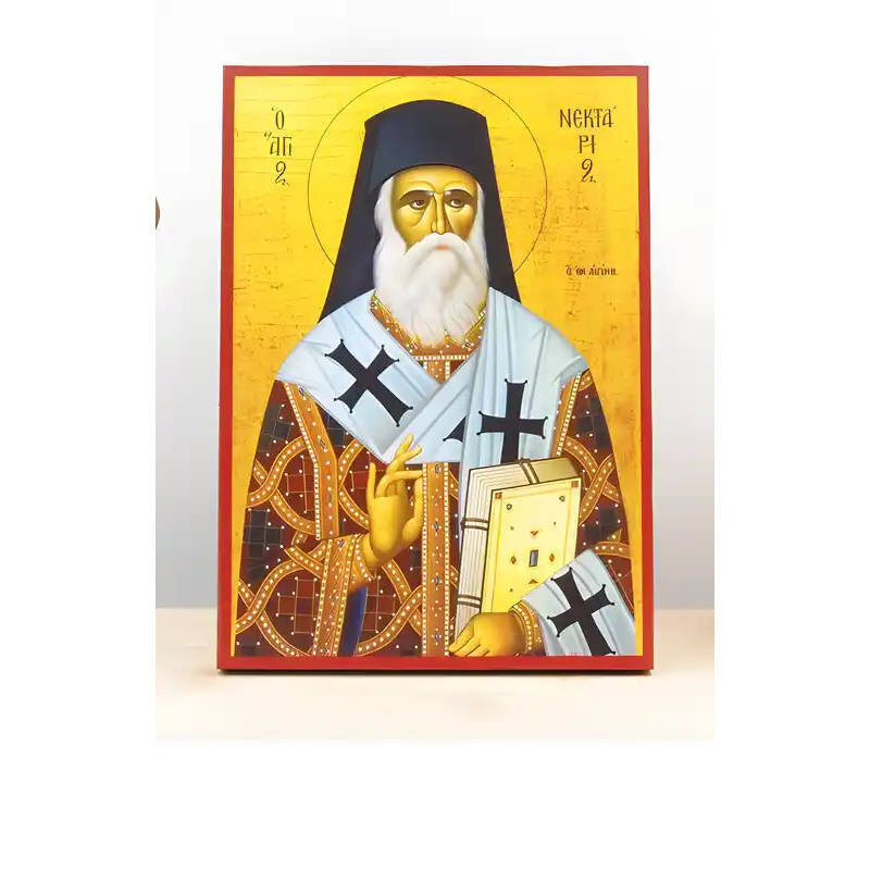 Σετ 2 τεμαχίων – Εικόνα Ορθοδοξίας με περίγραμμα χρυσό σε ξύλο Φλαμουρίας  με  βάση Άγιος Νεκτάριος Μητροπολίτης Πενταπόλεως και Θαυματουργός Αίγινας, Ξύλινη Χειροποίητη Εικόνα Ελληνικής Βυζαντινής Τεχνοτροπίας Επιτοίχια Χειροποίητη Ελληνορθόδοξη εικόνα τ