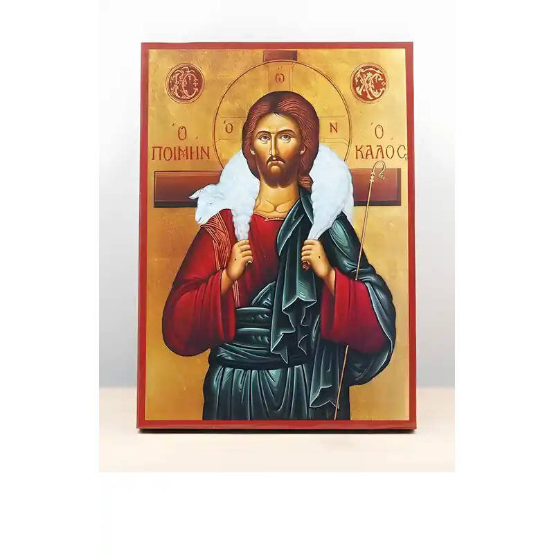 Εικόνα Ορθοδοξίας με περίγραμμα χρυσό σε ξύλο Φλαμουρίας  με  βάση Ιησούς Χριστός ο καλός Ποιμένας, Ξύλινη Χειροποίητη Εικόνα Ελληνικού Premium Βυζαντινού Στυλ Κρεμασμένο σε ξύλινη πλάκα Θρησκευτικό θέμα Χειροποίητη Ελληνορθόδοξη εικόνα του Ιησού Χριστού,