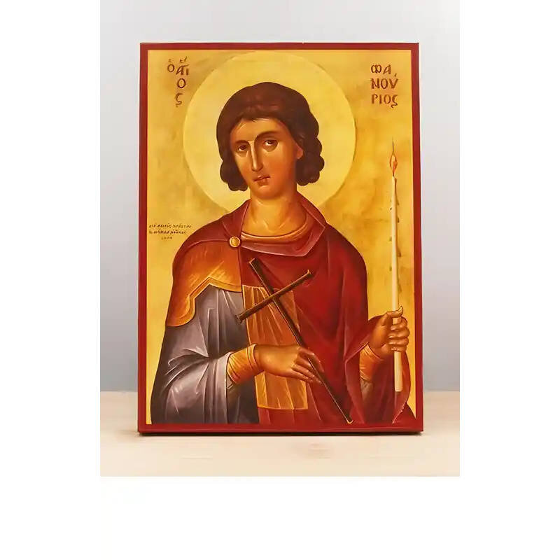 Εικόνα Ορθοδοξίας με περίγραμμα χρυσό σε ξύλο Φλαμουρίας  με  βάση Άγιος Φανούριος ο Νεοφανής, Ξύλινη Χειροποίητη Εικόνα Ελληνικής Κορυφαίας Βυζαντινής Στυλ Κρεμασμένη σε ξύλινη πλάκα Χειροποίητη Ελληνορθόδοξη εικόνα του Ιησού Χριστού, Κρεμαστή πλάκα βυζα