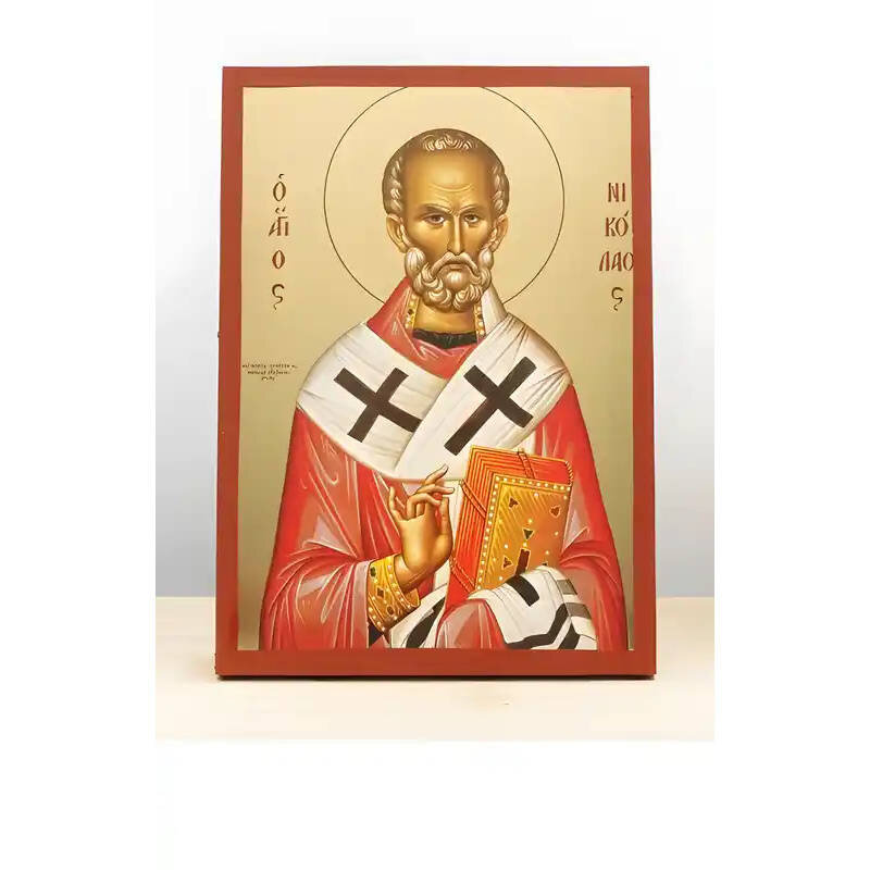 Εικόνα Ορθοδοξίας με περίγραμμα χρυσό σε ξύλο Φλαμουρίας  με  βάση Άγιος Νικόλαος των Μύρων, Ξύλινη Χειροποίητη Εικόνα με Φύλλο Χρυσού Θρησκευτικό Θέμα Ελληνικού Premium Βυζαντινού Στυλ Χειροποίητη Ελληνορθόδοξη εικόνα του Ιησού Χριστού, Κρεμαστή πλάκα βυ