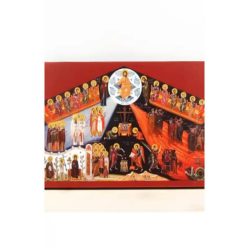 Σετ 2 τεμαχίων – Εικόνα Ορθοδοξίας με περίγραμμα χρυσό σε ξύλο Φλαμουρίας  με  βάση The Last Judgment, Ξύλινη Χειροποίητη Εικόνα Ελληνικού Premium Βυζαντινού Στυλ Κρεμασμένο σε ξύλινη πλάκα Θρησκευτικό θέμα Χειροποίητη Ελληνορθόδοξη εικόνα του Ιησού Χριστ