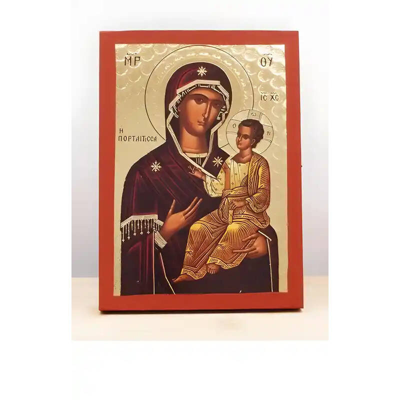 Εικόνα Ορθοδοξίας με περίγραμμα χρυσό σε ξύλο Φλαμουρίας  με  βάση Παναγία Οδηγήτρια με τον Ιησού, Ξύλινη Χειροποίητη Εικόνα με ψηφιακή εκτύπωση Χαρακτικό Ελληνικού Βυζαντινού Στυλ Τοίχου Κρεμασμένο σε ξύλινη πλάκα Χειροποίητη Ελληνορθόδοξη εικόνα του Ιησ