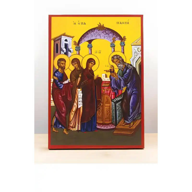 Εικόνα Ορθοδοξίας με περίγραμμα χρυσό σε ξύλο Φλαμουρίας  με  βάση Η Παρουσίαση του Ιησού Χριστού στο Ναό της Ιερουσαλήμ, Ξύλινη Χειροποίητη Εικόνα Ελληνικού Premium Βυζαντινού Στυλ Κρεμασμένη σε ξύλινη πλάκα Χειροποίητη Ελληνορθόδοξη εικόνα του Ιησού Χρι