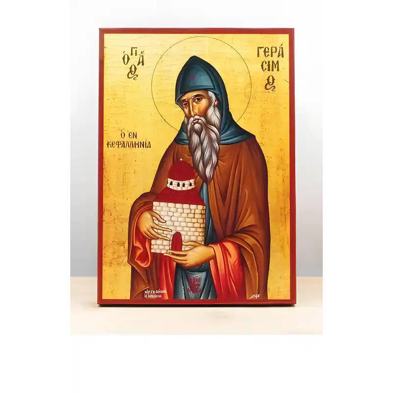 Εικόνα Ορθοδοξίας με περίγραμμα χρυσό σε ξύλο Φλαμουρίας  με  βάση Άγιος Γεράσιμος Κεφαλονιάς, Ξύλινη Χειροποίητη Εικόνα Ελληνικού Βυζαντινού Στυλ Κρεμαστή σε ξύλινη πλάκα Θρησκευτικό θέμα Χειροποίητη Ελληνορθόδοξη εικόνα του Ιησού Χριστού, Κρεμαστή πλάκα