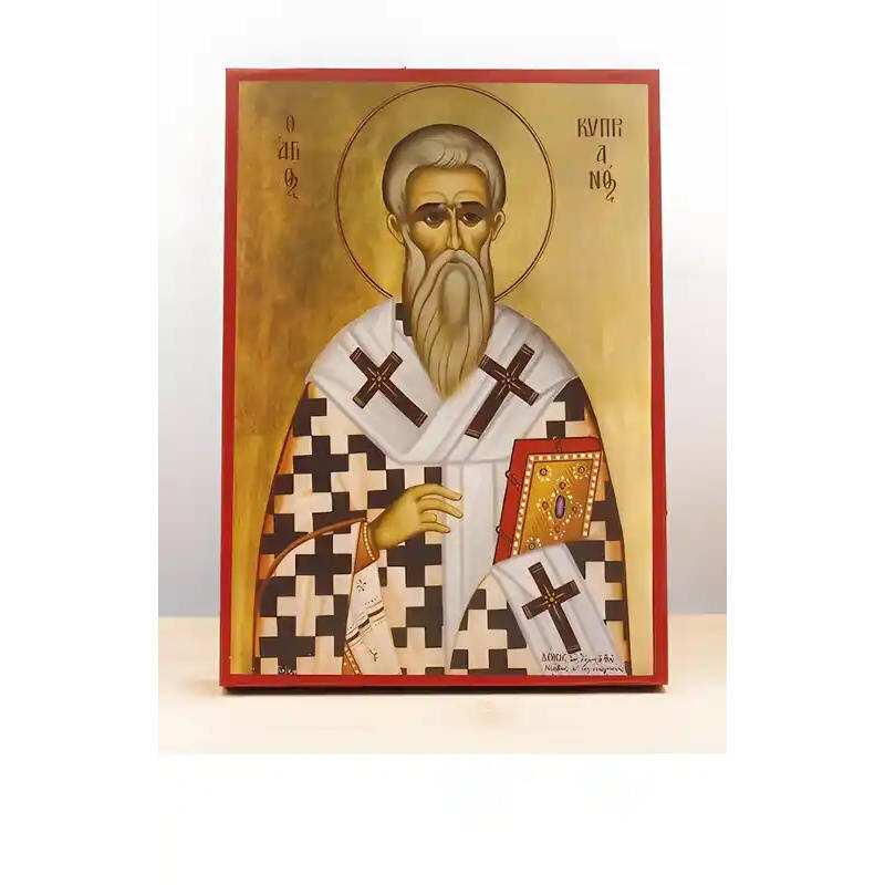 Εικόνα Ορθοδοξίας με περίγραμμα χρυσό σε ξύλο Φλαμουρίας  με  βάση Άγιος Κύπριος «Κυπριανός», Ξύλινη Χειροποίητη Εικόνα Ελληνικού Βυζαντινού Στυλ Κρεμαστή σε ξύλινη πλάκα Χειροποίητη Ελληνορθόδοξη εικόνα του Ιησού Χριστού, Κρεμαστή πλάκα βυζαντινής τέχνης