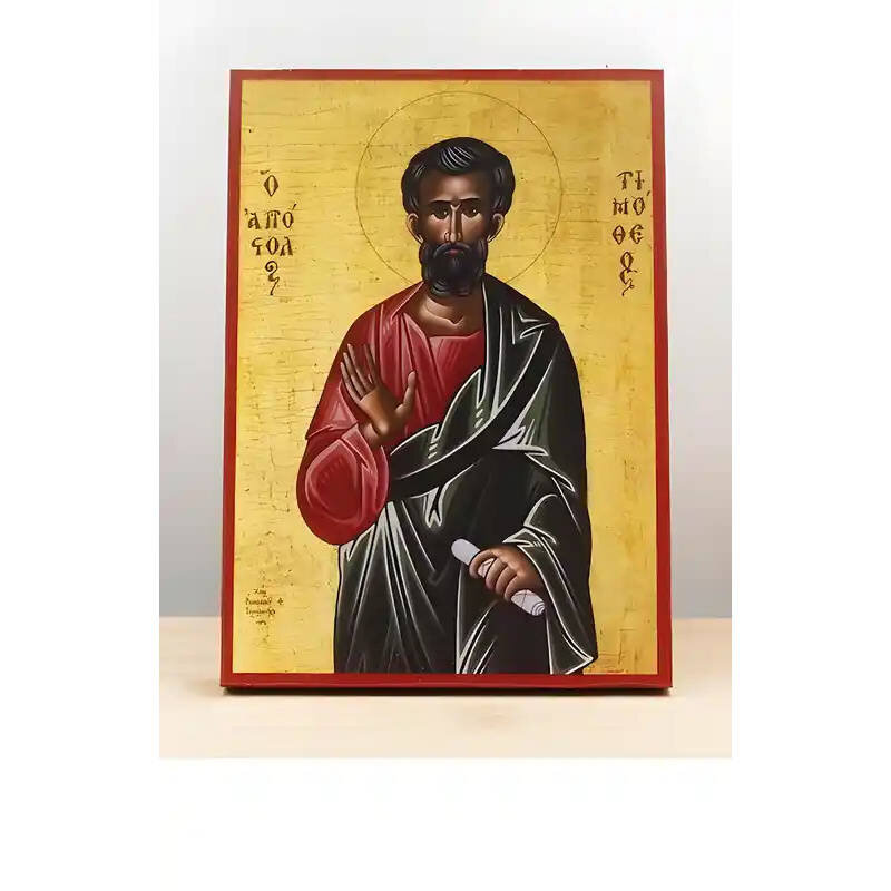 Σετ 2 τεμαχίων – Εικόνα Ορθοδοξίας με περίγραμμα χρυσό σε ξύλο Φλαμουρίας  με  βάση Άγιος Απόστολος Τιμόθεος, Ξύλινη Χειροποίητη Εικόνα Ελληνικής Premium Βυζαντινού Στυλ Κρεμαστή σε ξύλινη πλάκα Θρησκευτικό θέμα Χειροποίητη Ελληνορθόδοξη εικόνα του Ιησού