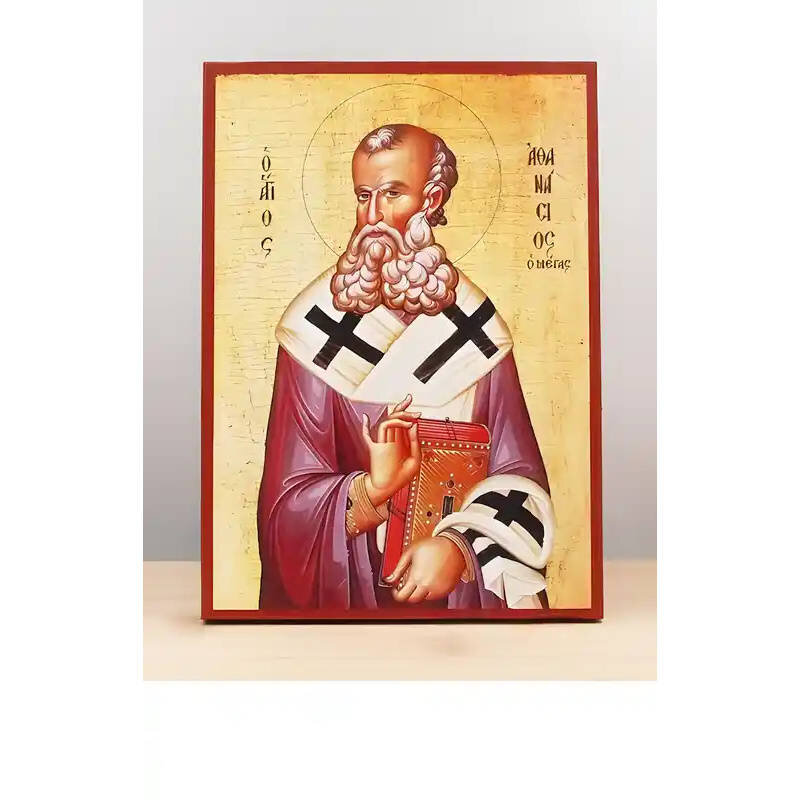 Εικόνα Ορθοδοξίας με περίγραμμα χρυσό σε ξύλο Φλαμουρίας  με  βάση Άγιος Αθανάσιος Αλεξανδρείας, Ξύλινη Χειροποίητη Εικόνα Ελληνικού Βυζαντινού Στυλ Κρεμασμένη σε ξύλινη πλάκα Χειροποίητη Ελληνορθόδοξη εικόνα του Ιησού Χριστού, Κρεμαστή πλάκα βυζαντινής τ