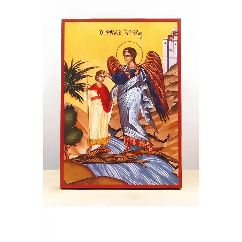 Εικόνα Ορθοδοξίας με περίγραμμα χρυσό σε ξύλο Φλαμουρίας  με  βάση Φύλακας Άγγελος, Ξύλινη Χειροποίητη Εικόνα Ελληνικού Premium Βυζαντινού Στυλ Κρεμασμένο σε ξύλινη πλάκα Θρησκευτικό θέμα Χειροποίητη Ελληνορθόδοξη εικόνα του Ιησού Χριστού, Κρεμαστή πλάκα
