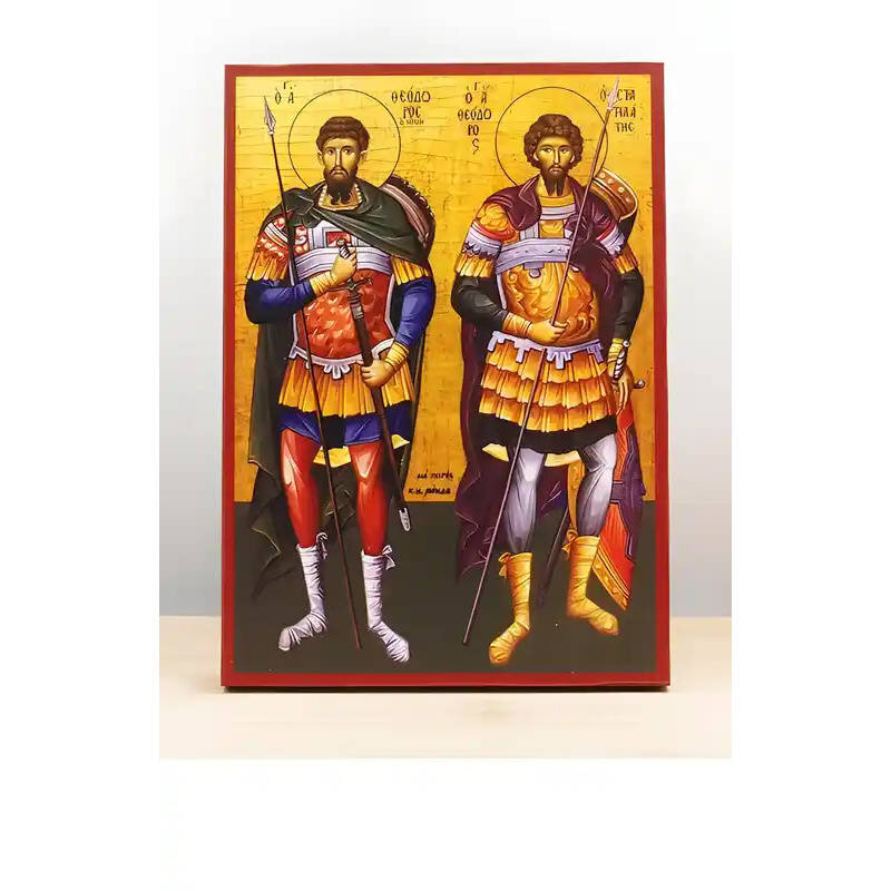 Εικόνα Ορθοδοξίας με περίγραμμα χρυσό σε ξύλο Φλαμουρίας  με  βάση Άγιοι Θεόδωρος Στρατηλάτης και Τήρων, Ξύλινη Χειροποίητη Εικόνα Ελληνικού Βυζαντινού Στυλ Κρεμαστή σε ξύλινη πλάκα Χειροποίητη Ελληνορθόδοξη εικόνα του Ιησού Χριστού, Κρεμαστή πλάκα βυζαντ