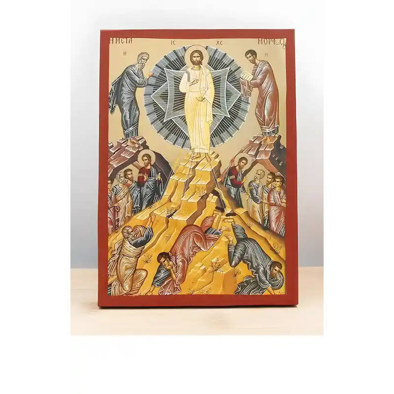 Εικόνα Ορθοδοξίας με περίγραμμα χρυσό σε ξύλο Φλαμουρίας  με  βάση Μεταμόρφωση του Ιησού Χριστού "Μεταμόρφωση", Ξύλινη Χειροποίητη Εικόνα με Φύλλο Χρυσού Ελληνικού Βυζαντινού Στυλ Κρεμαστή σε Ξυλόπλακα Χειροποίητη Ελληνορθόδοξη εικόνα του Ιησού Χριστού, Κ