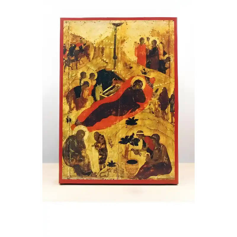 Εικόνα Ορθοδοξίας με περίγραμμα χρυσό σε ξύλο Φλαμουρίας  με  βάση Genesis of Jesus Christ Old Style, Ξύλινη Χειροποίητη Εικόνα Ελληνικού Premium Βυζαντινού Στυλ Κρεμασμένο σε ξύλινη πλάκα Ορθόδοξο Θρησκευτικό Θέμα Χειροποίητη Ελληνορθόδοξη εικόνα του Ιησ