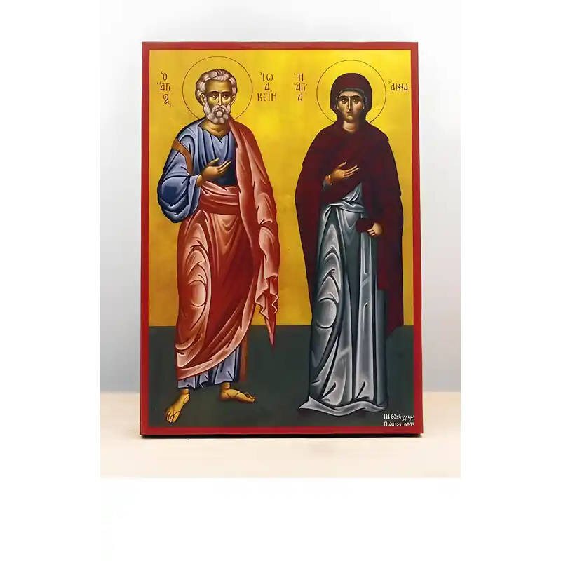 Εικόνα Ορθοδοξίας με περίγραμμα χρυσό σε ξύλο Φλαμουρίας  με  βάση Άγιοι Ιωακείμ και Άννα, Ξύλινη Χειροποίητη Εικόνα Ελληνικής Premium Βυζαντινού Στυλ Κρεμασμένη σε ξύλινη πλάκα Χειροποίητη Ελληνορθόδοξη εικόνα του Ιησού Χριστού, Κρεμαστή πλάκα βυζαντινής