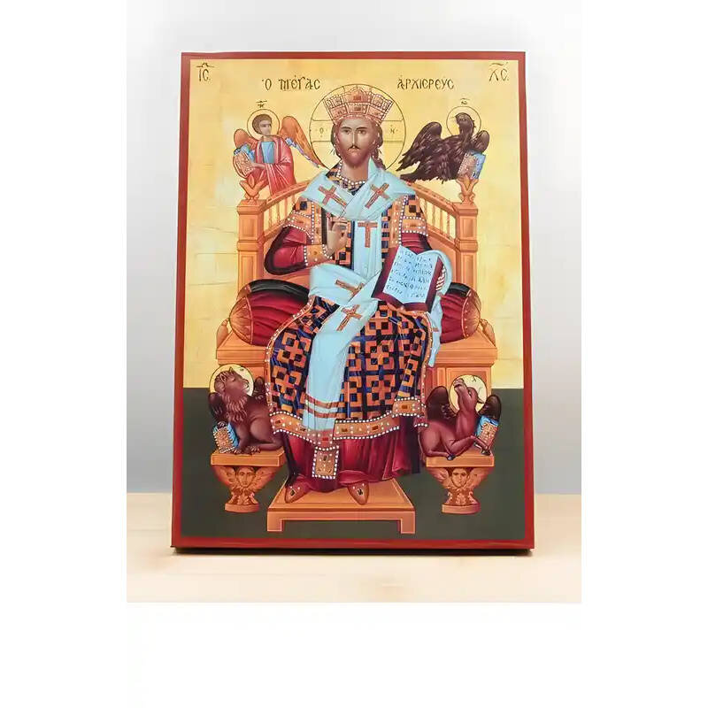 Εικόνα Ορθοδοξίας με περίγραμμα χρυσό σε ξύλο Φλαμουρίας  με  βάση Ιησούς Χριστός ο Μέγας Αρχιερέας, Ξύλινη Χειροποίητη Εικόνα Ελληνικού Βυζαντινού Στυλ τοίχου Κρεμασμένη σε ξύλινη πλάκα Θρησκευτικό θέμα Χειροποίητη Ελληνορθόδοξη εικόνα του Ιησού Χριστού,