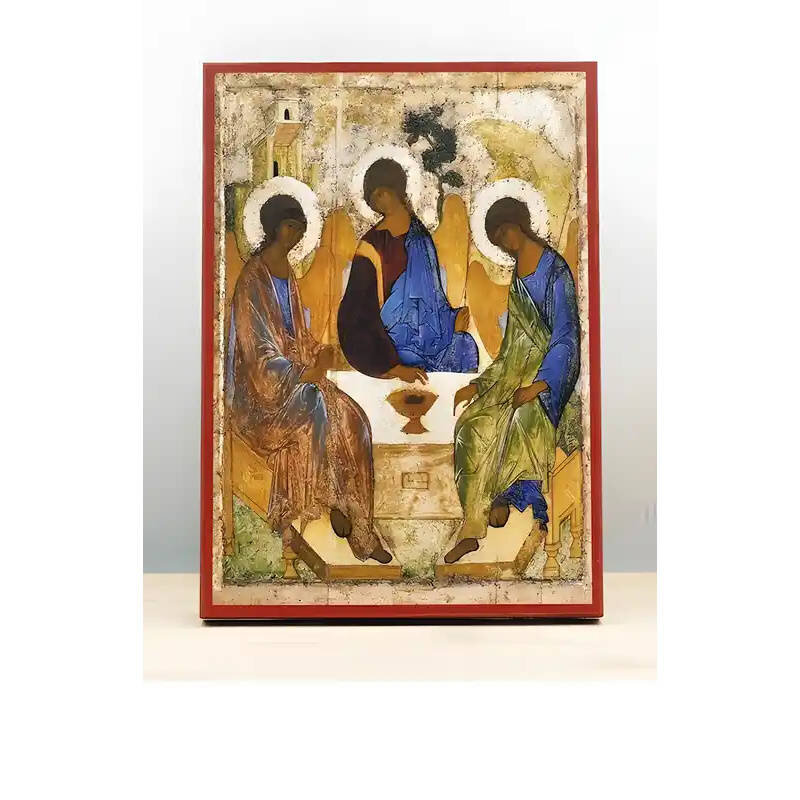 Εικόνα Ορθοδοξίας με περίγραμμα χρυσό σε ξύλο Φλαμουρίας  με  βάση Αγία Τριάδα Παλαιάς Διαθήκης, Ξύλινη Χειροποίητη Εικόνα Ελληνικού Premium Βυζαντινού Στυλ Κρεμαστή σε ξύλινη πλάκα Θρησκευτικό θέμα Χειροποίητη Ελληνορθόδοξη εικόνα του Ιησού Χριστού, Κρεμ